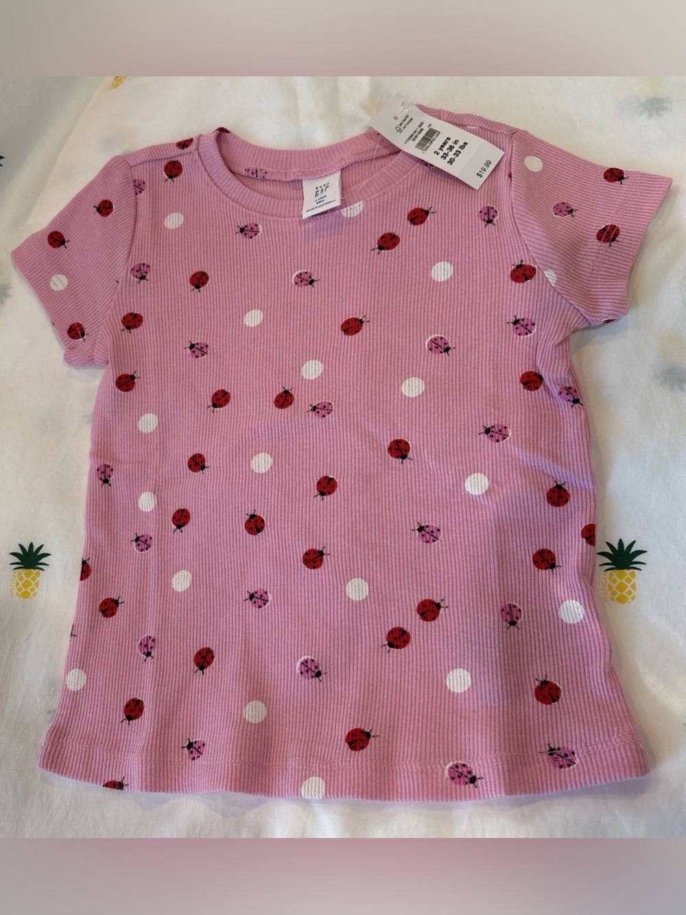 Pink Ladybug Print Kids Tee 2T
